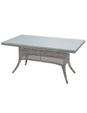 Six seater Grey rattan garden table on a white background