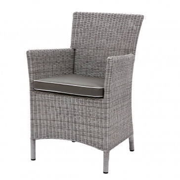 Grey rattan dining chair on white background