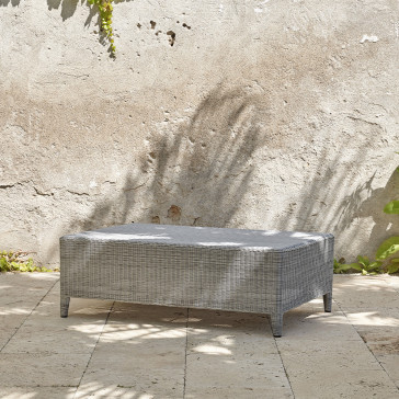 Ocean coffee table High quality French grey rattan pictured from an angle on a southern French terrace