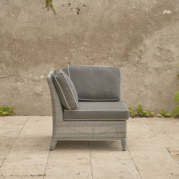 Oceane corner piece in French grey with quick drying cushions pictured on french terrace