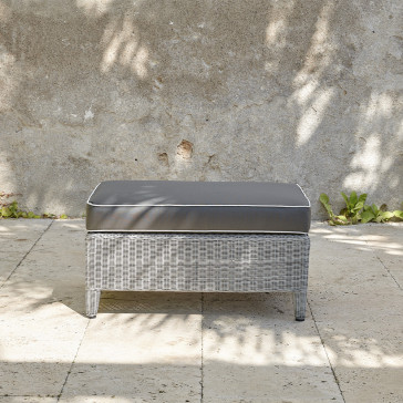 Oceane footstool with cushion top. High quality rattan, French grey.